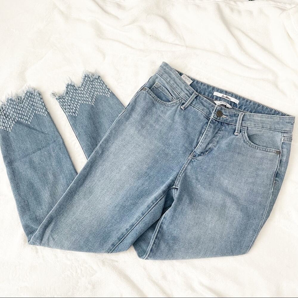Sam Edelman kitten midrise skinny ankle jean blue distressed frayed denim 27